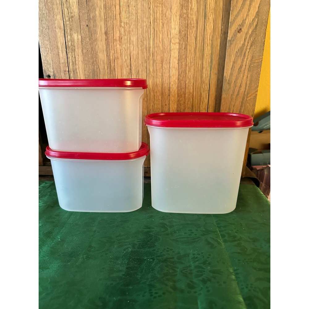 Tupperware Modular Mates Oval Set of 3 Clear Red Seals Pantry Storage - Picture 3 of 3